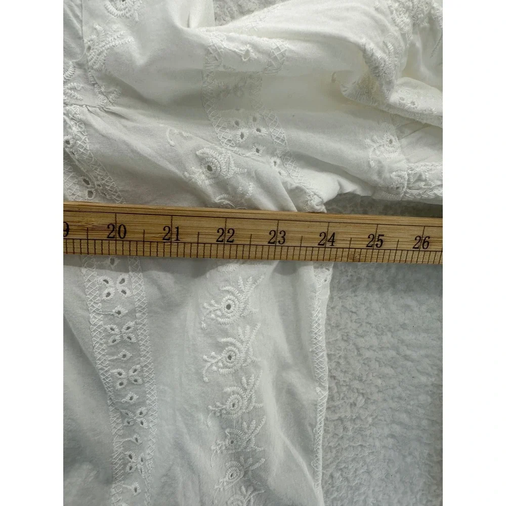 Rebellion White Eyelet Cotton Boho Peasant Blouse Long Sleeve Size L - Picture 7 of 10